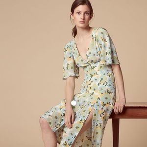 Sandro long silk dress with floral print